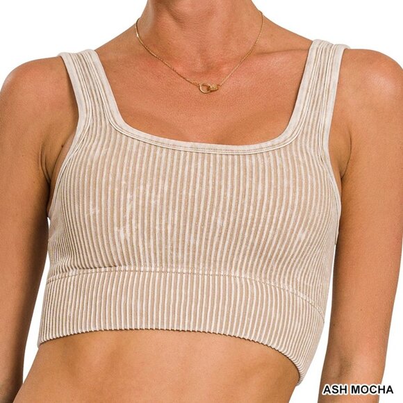 Zenana Outfitters Tops - Zenana Washed Ribbed Seamless Cropped Tank Top with Bra Pads  NIP